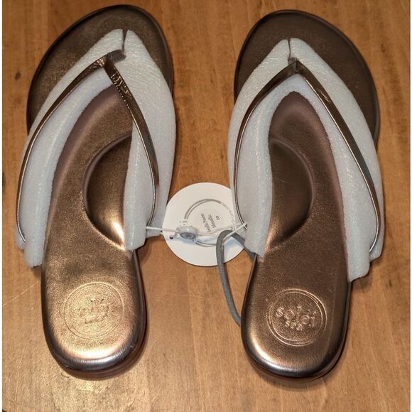 NWT Solei Sea Indie Flip-Flop Sandals in Metallic Pewter Sizes 8, 9, 10 - Picture 6 of 7